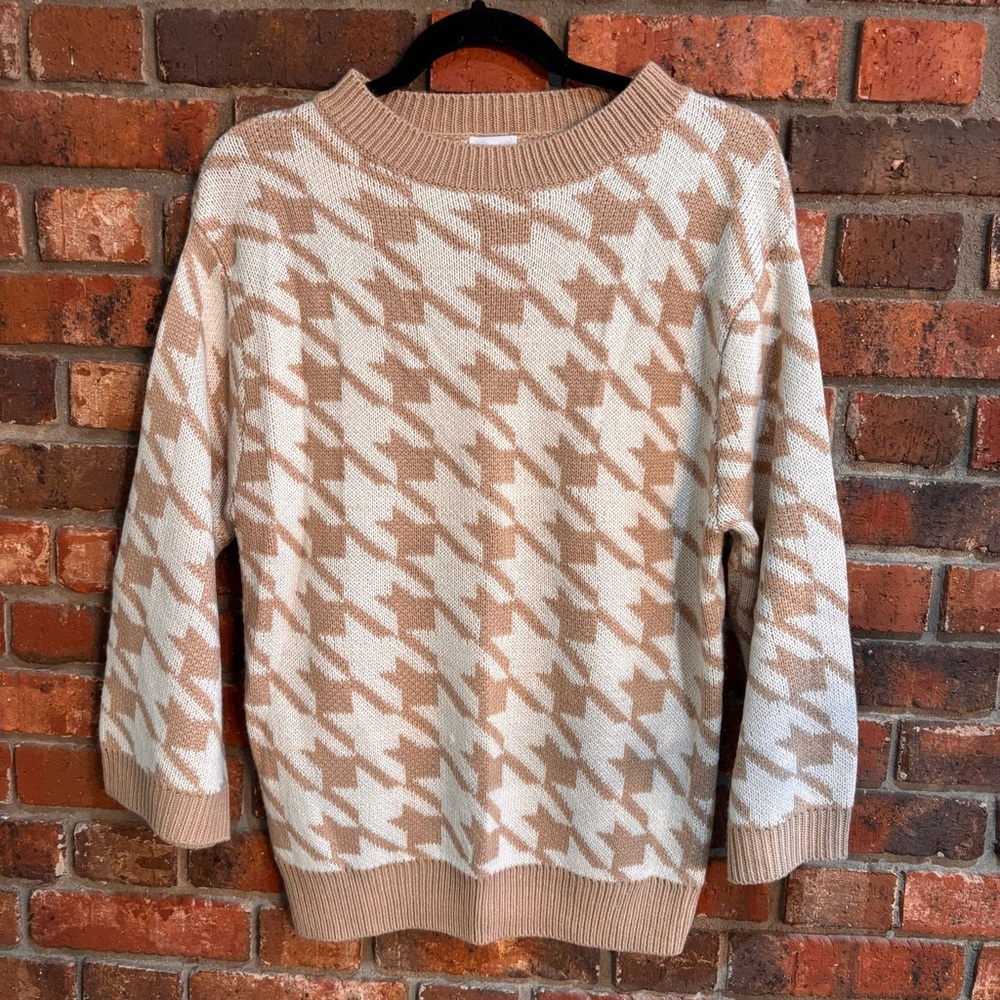 Princess Polly women’s Sachi houndstooth crewneck sweater brown/cream S/XS